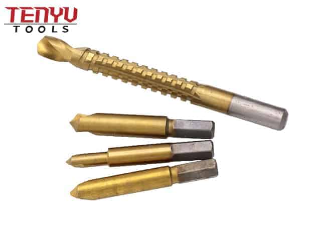 4pcs Titanium Coated Broken Damaged Screw Extractor Remover Saw Drill Set for Take Out Screws or Screws with Broken Nuts on Wood