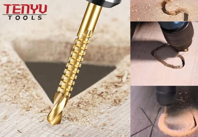 4pcs Titanium Coated Broken Damaged Screw Extractor Remover Saw Drill Set for Take Out Screws or Screws with Broken Nuts on Wood