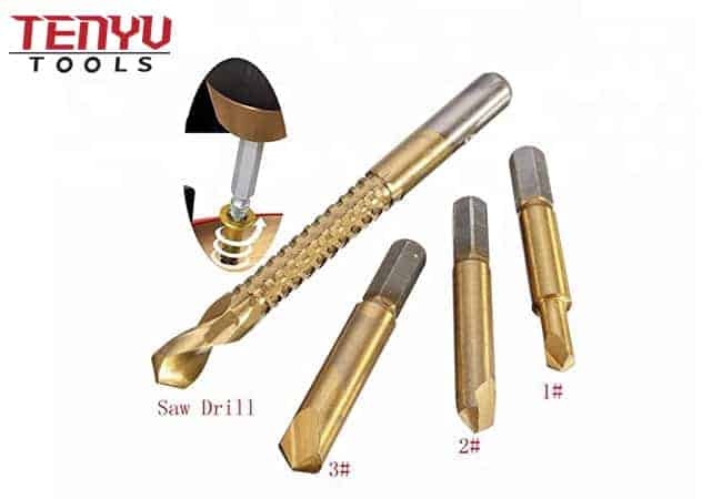 4pcs Titanium Coated Broken Damaged Screw Extractor Remover Saw Drill Set for Take Out Screws or Screws with Broken Nuts on Wood