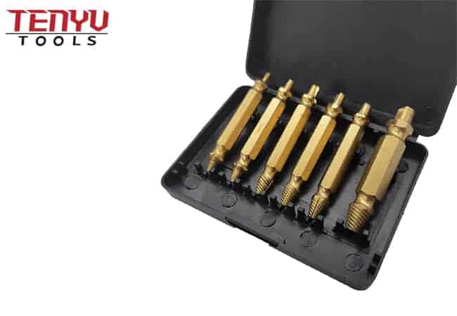 6 uds 4341 herramienta extractora de tornillos rotos recubierta de titanio extractor de tornillos dañados juego de extractores de tornillos dañados