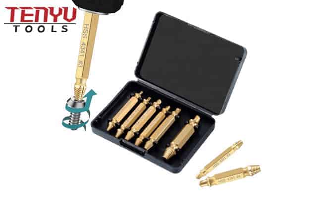 6 uds 4341 herramienta extractora de tornillos rotos recubierta de titanio extractor de tornillos dañados juego de extractores de tornillos dañados