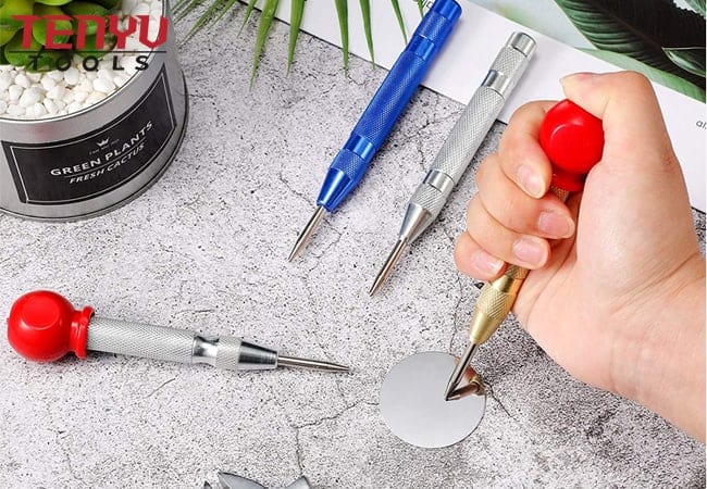 Gold Color Brass Metal Punch Knurled Brass Spring Loaded Automatic Center Punch for Steel or Wood Accurate Drilling