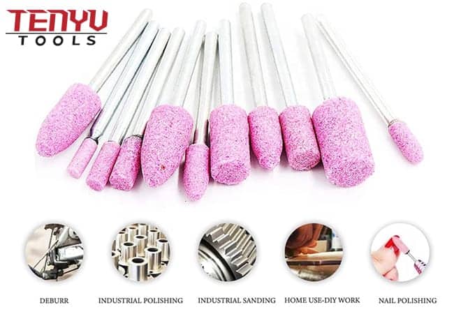 Forma de bala y cilindro Punta montada de goma abrasiva Piedra de pulir rosa para pulido de metal de acero inoxidable