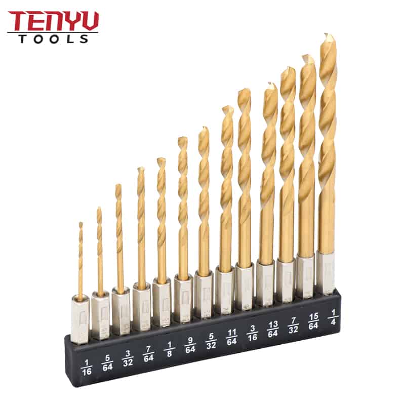 13 pcs hex shank drill bit set, titanium twist drill bit set, 4241 hss high speed steel drill bits for wood, plastic, aluminum alloy, steel, metal, quick change