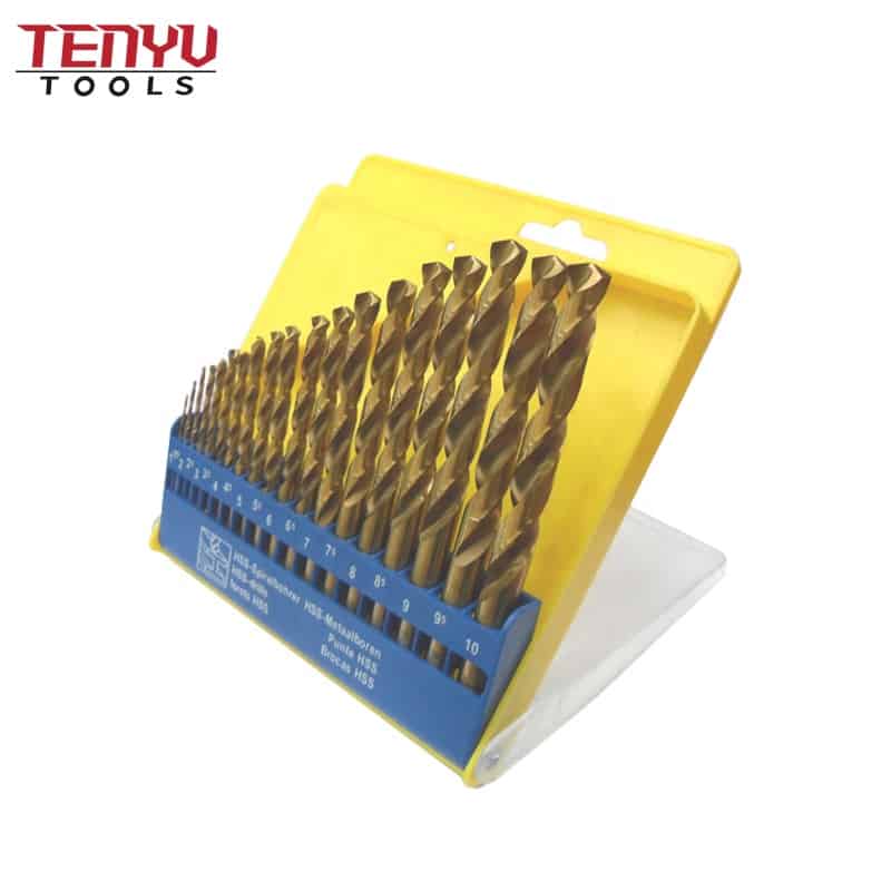 19 pcsdrill bit set, titanium twist drill bit set, 4241 hss for wood, plastic, aluminum alloy, steel, metal,