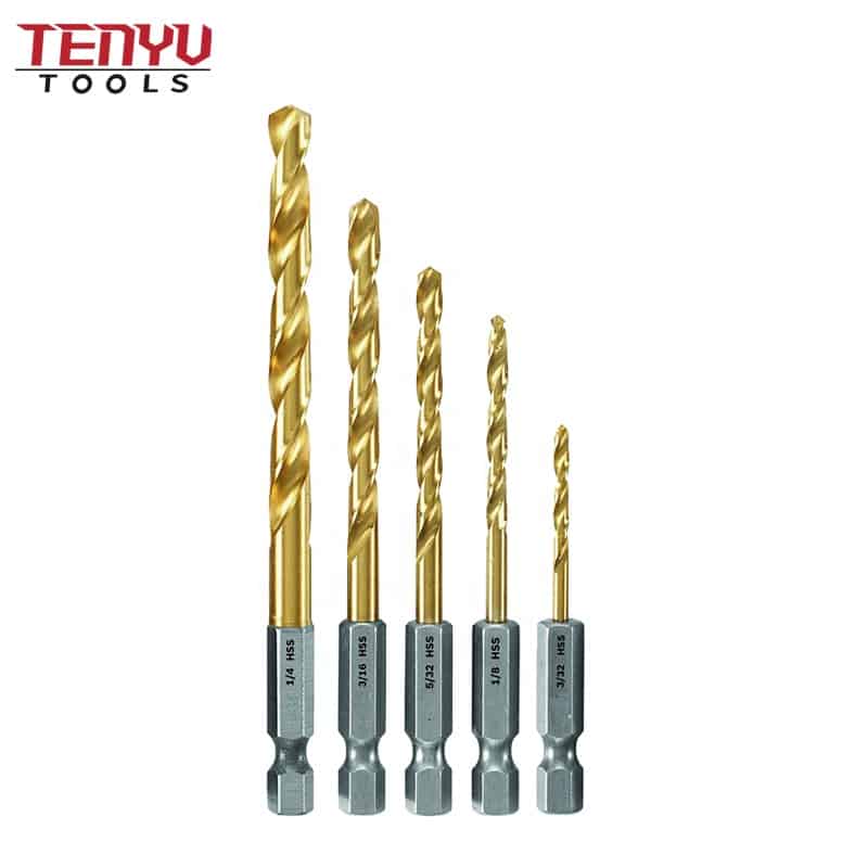 hex shank drill bit set (5pcs), premium 4341 hss titanium impact hex drill bits for wood, steel, metal, plastic, quick change