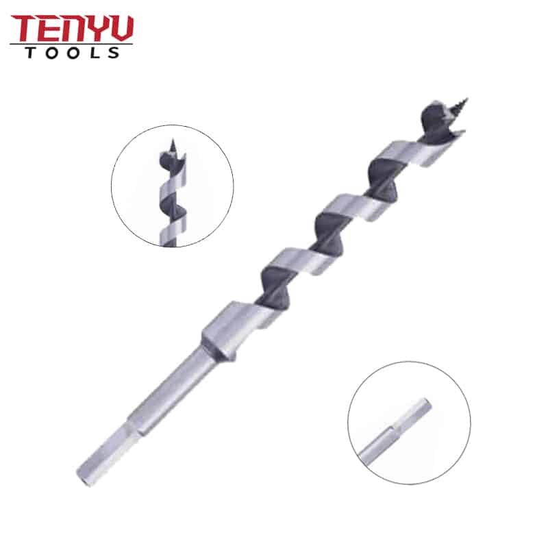 hex shank wood auger drill bit with screw point and single flute for soft and hard wood plastic speed feed