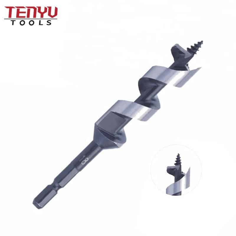 high carbon steel quick change hex shank short length wood auger drill bit for wood speed feed