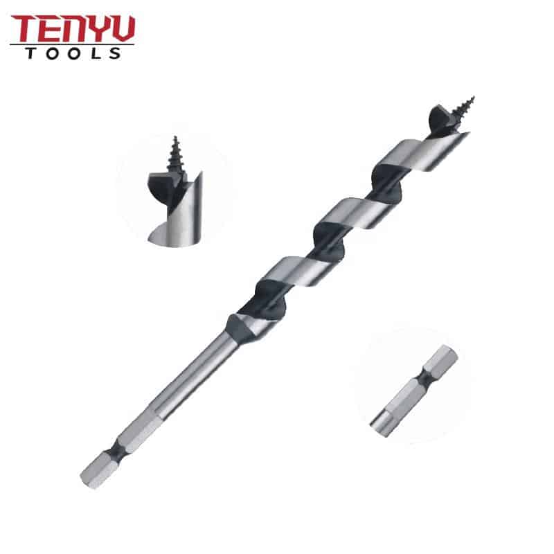 quick change hex shank screw point self feed wood auger drill bit designed for drilling deep smooth clean holes in wood