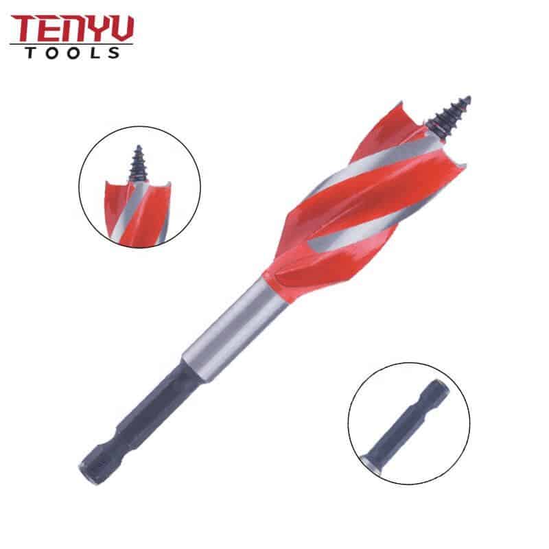 quick change hex shank tri flute three spurs wood auger drill bit for wood faster drilling