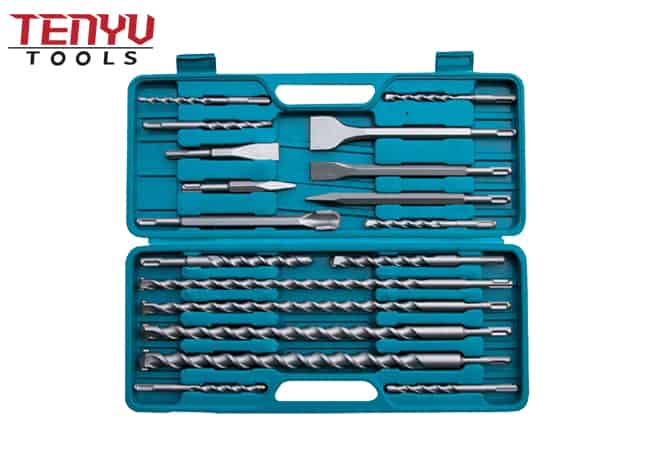 18pcs sds plus rotary hammer concrete masonry drill bits sds chisels set with storage carrying case for fast drilling