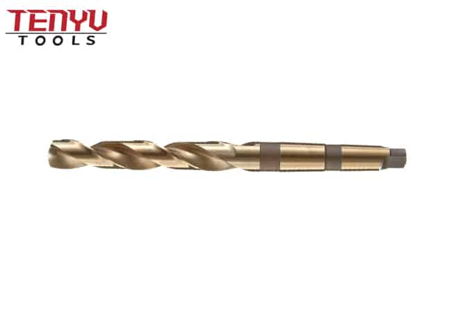 cobalt steel taper shank drill bit, bronze oxide finish, morse taper shank, spiral flute, 135 degree point angle, 7 8