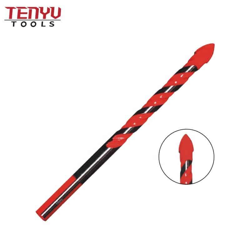 10mm red painted three flat shank spiral flute ceramic tile drill bit