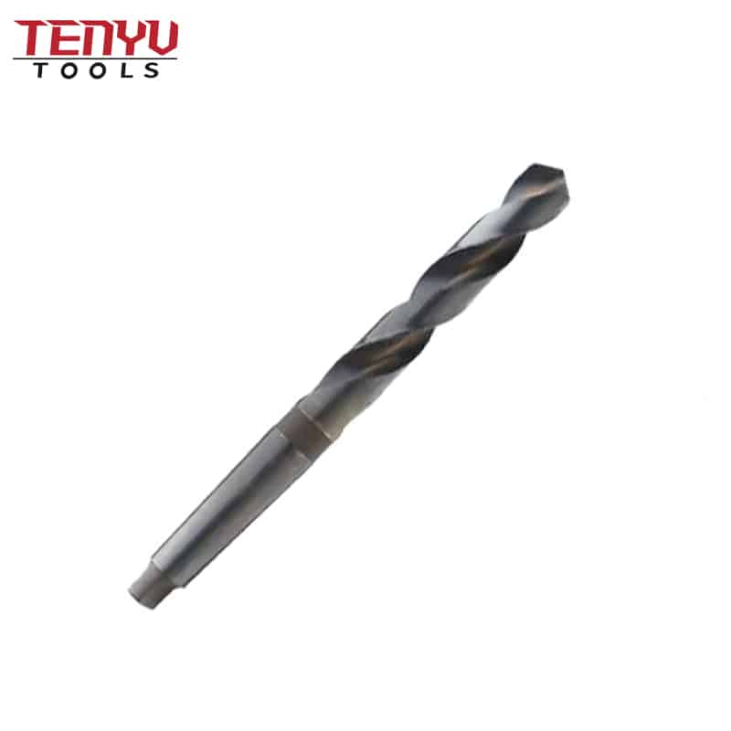 high speed steel taper shank drill bit, black oxide finish, mt3 morse taper shank, 118 degree conventional point