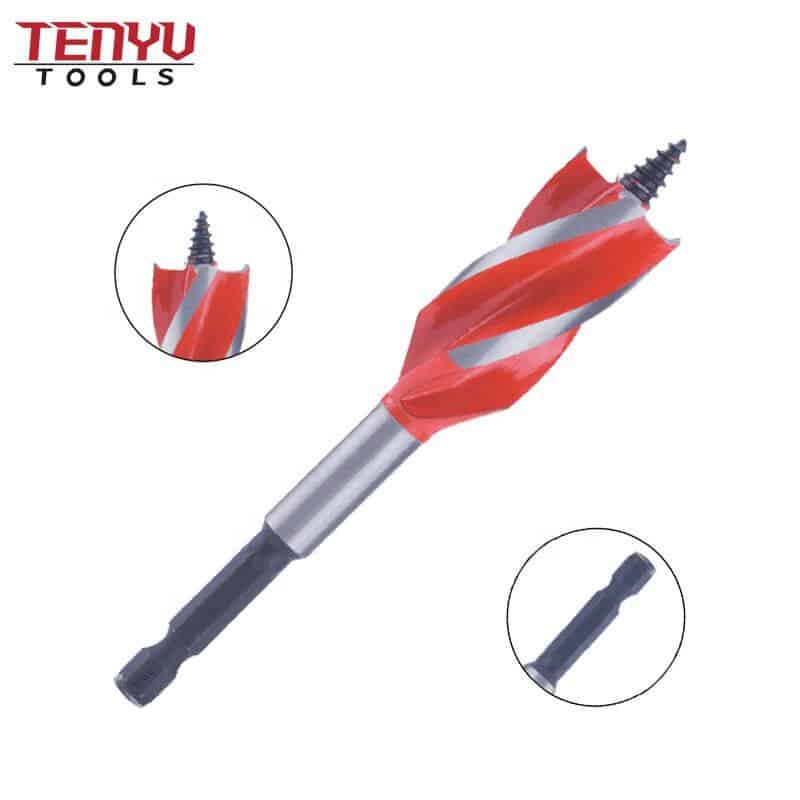 quick change hex shank tri flute three spurs auger wood drill bit for wood faster drilling