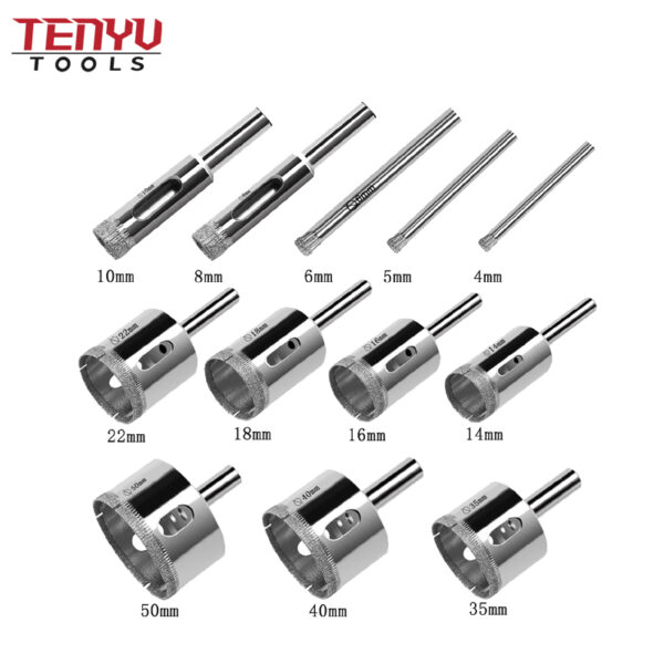 10pcs wet cutting diamond hole saw grit core drill bit set for tile glass stone ceramic sommth cutting tools