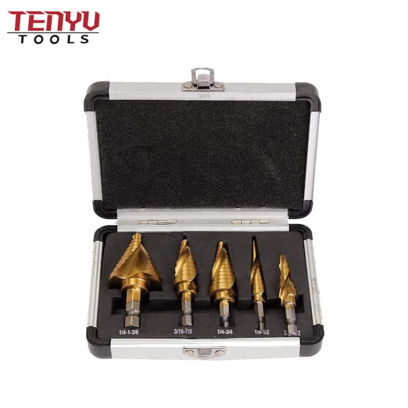 Juego de brocas cónicas escalonadas hss recubiertas de titanio de carburo de tungsteno con flauta en espiral de 5 uds para metal