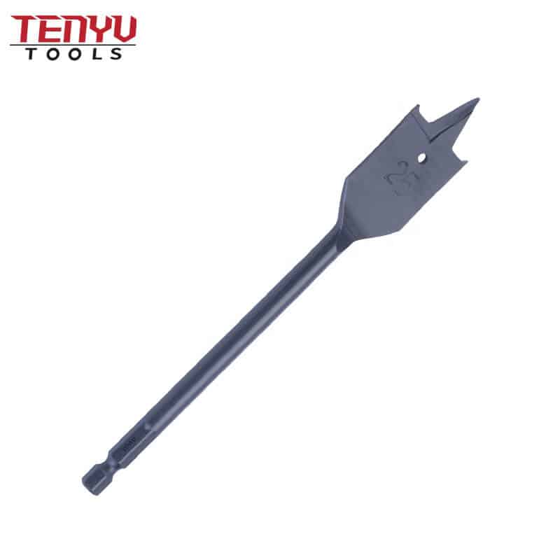 black oxided tri point flat wood spade drill bits with contoured spurs for wood drilling