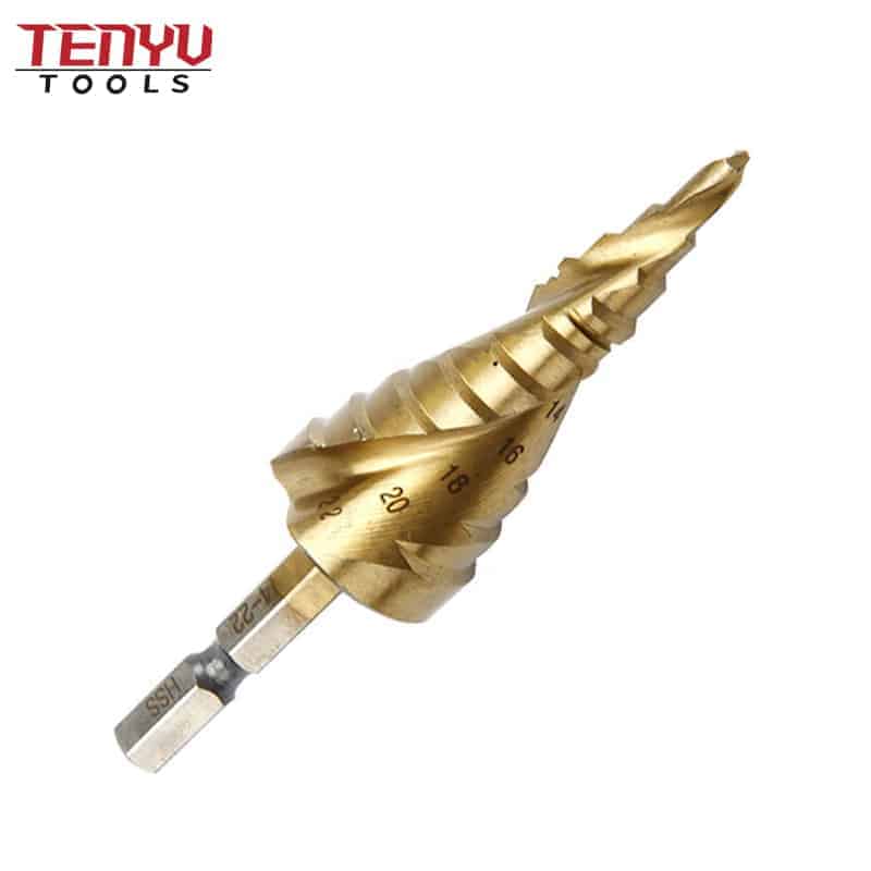 double flute high speed steel 6542 titanium step cone sheet metal drill bit