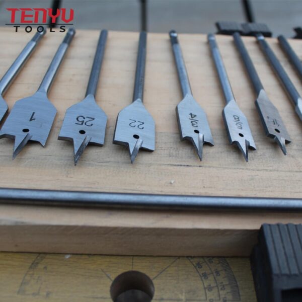 quick change hex shank tri point flat wood spade drill bit with cutting groove for wood fast and clean drilling