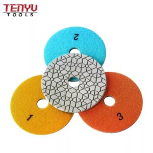 Almofadas de polimento úmidas e secas de diamante de 3 etapas super flexíveis de 4 polegadas para pedra de mármore de granito
