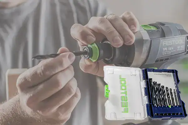 Festool Premium German Tools Festool logo and premium tool lineup in a German workshop