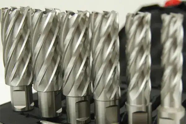 Rotabroach Annular Cutters for Rail rotabroach cutters lined up on construction site