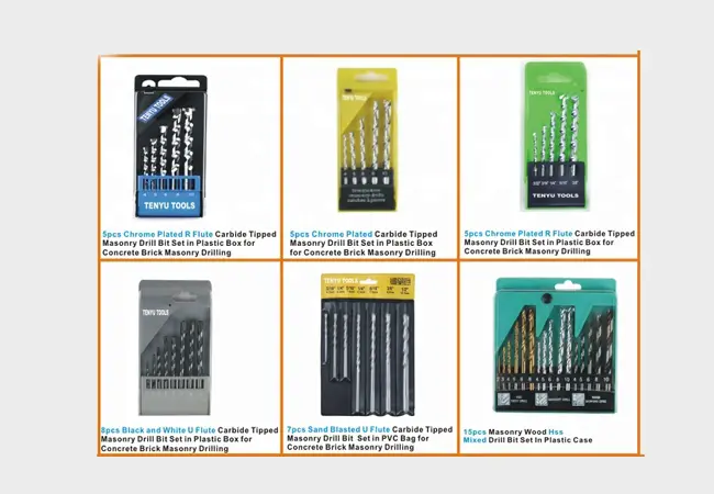 5pcs chrome plated r flute carbide tipped masonry drill bits set in plastic box for concrete brick masonry drilling 5